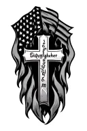 Cross, Flag, Bible Firefighter tattoo design idea