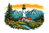 light house with mountains and wildflowers intertwined grand Mesa Colorado tattoo design idea