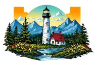 light house with mountains and wildflowers intertwined grand Mesa Colorado tattoo design idea