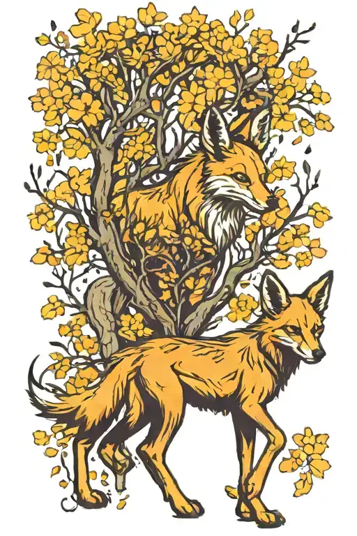 maned wolf under a yellow ipê tree tattoo design idea