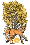 maned wolf under a yellow ipê tree tattoo design idea