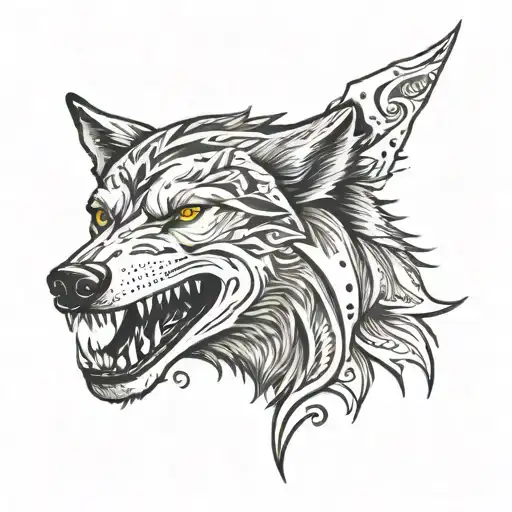 wolf with scars wounds full body tattoo design idea