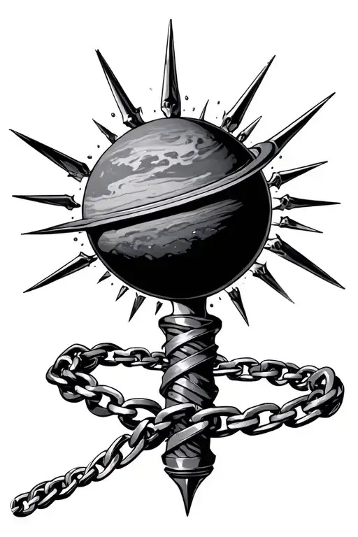 flail spiked planet chain longer handle tattoo design idea