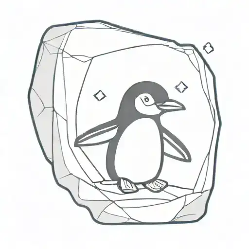cartoonish penquin trapped in ice cube tattoo design idea