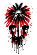 palm tree, 3 boys, rays of light shining brightly tattoo design idea