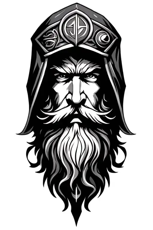 Odin hooded one eye beard viking runes tattoo design idea