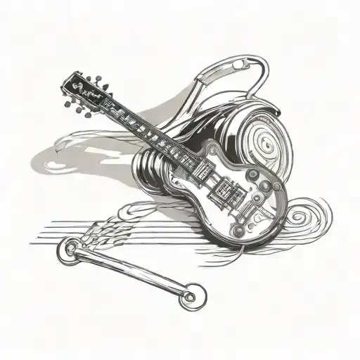 les paul guitar, sheet music, motorcycle, gym training, physical education tattoo design idea