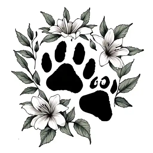 lilly and paws prints arranged tattoo design idea