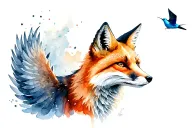 full -length fox with two swallows from above tattoo design idea