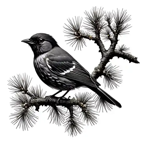 a bird standing in a branch of pine corn tree branch tattoo design idea