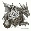 Dragon and D20 dice tattoo design idea