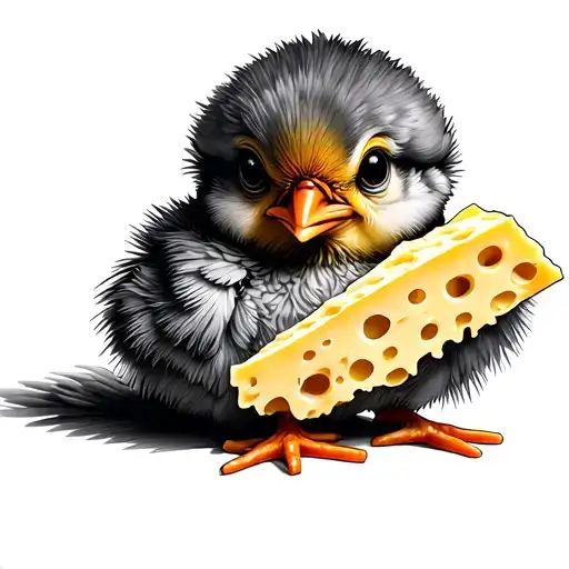 baby chick holding a wedge of Parmesan cheese tattoo design idea