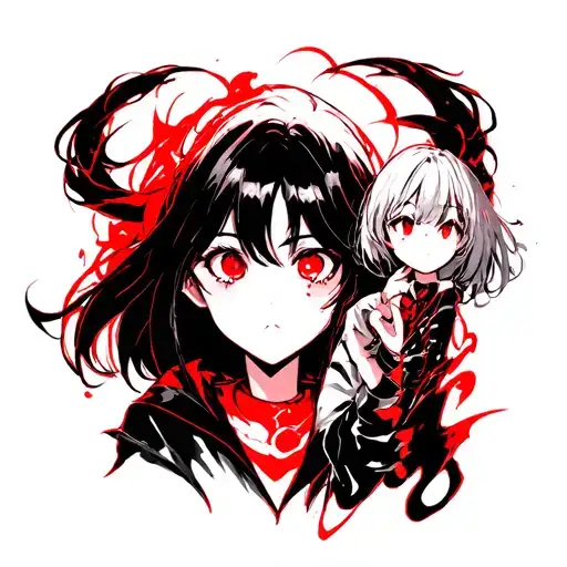 Create me an anime full sleeve that represents fear no one hear no one see no one with red accents use characters from n tattoo design idea