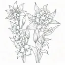 bouquet: violet flower, lily of the valley flower, gladiolus flower, aster flower, aster flower, chrysanthemum flower tattoo design idea