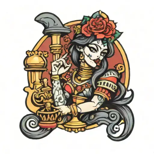 Mexican queen chess piece tattoo design idea