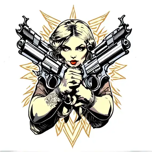 pinup chick with pistols  tattoo design idea