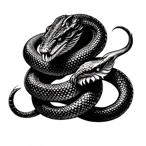 Generate a black‑and‑white tattoo design of a cobra wrapped around a man’s right arm. The snake’s tail begins at the sid tattoo design idea