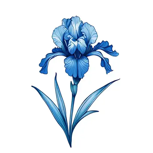 "A small, simple elegant blu Bearded iris flower tattoo design, colorful but not overly complicated. tattoo design idea