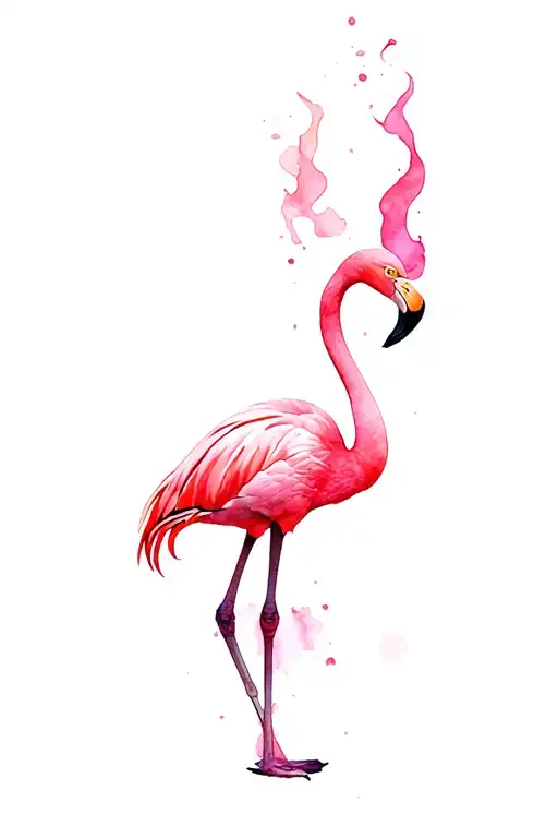 Burning pink flamingo standing tattoo design idea