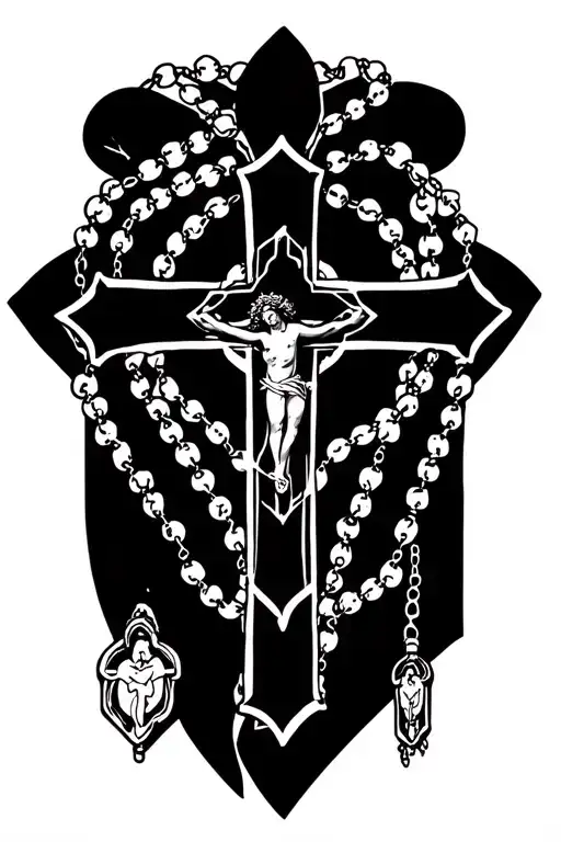 rosary beads with cross intertwined  tattoo design idea
