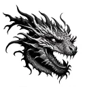 black and white dragon breathing fire front face tattoo design idea