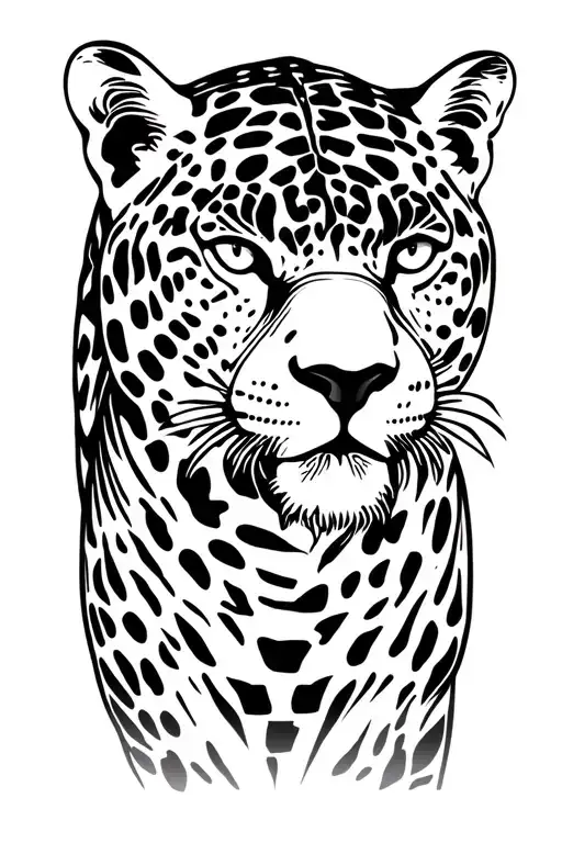 Spotted Jaguar with a mayan temple behind him tattoo design idea