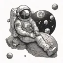 sad astronaut sitting on planet with asteroid approaching tattoo design idea