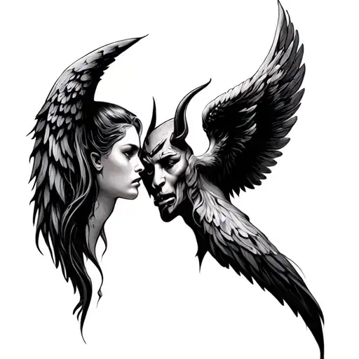 Angel And Devil Whispering In Ear tattoo design idea