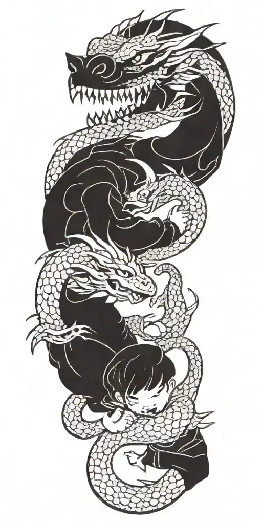 small kid fights dragon tattoo design idea