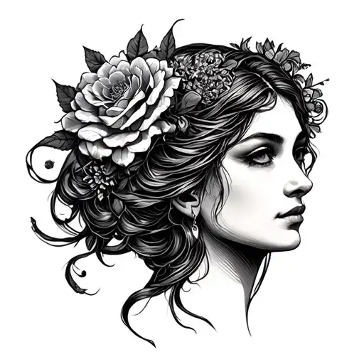 minerva beautiful face straight tattoo design idea