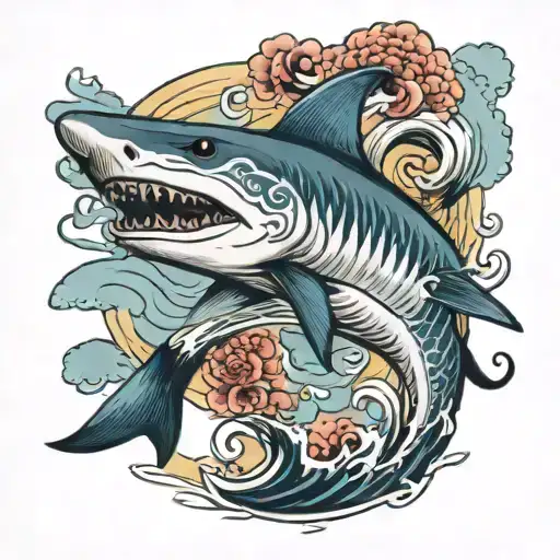 Japanese shark jumping tattoo design idea