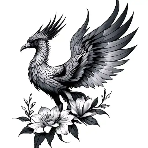Phoenix and Loto Flower tattoo design idea