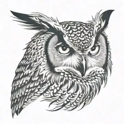 Realistic Bengal-Eagle Owl embelished with music notes and symbols tattoo design idea