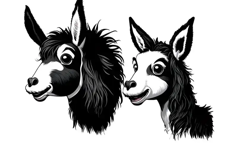 punk and poodle and donkey looking at the sky tattoo design idea