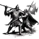 a knights fighting a viking but its a brutal and equal battle tattoo design idea