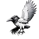 raven looking up with one wing open tattoo design idea