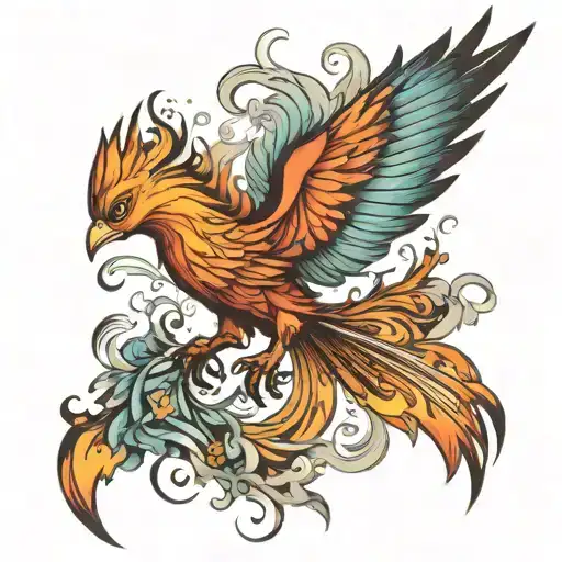 Fire Phoenix Bird Taking Flight From Spark tattoo design idea