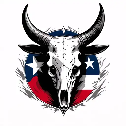 texas long horn bull skull with flag morphing power rangers tattoo design idea