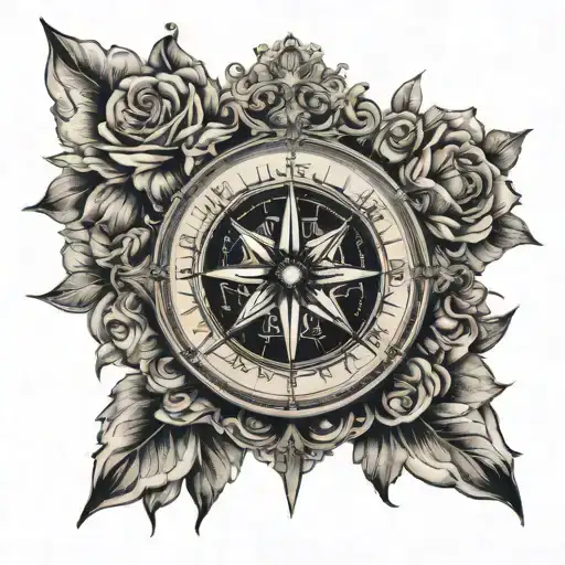 Vintage compass design with intricate floral details representing the journey of self-discovery tattoo design idea