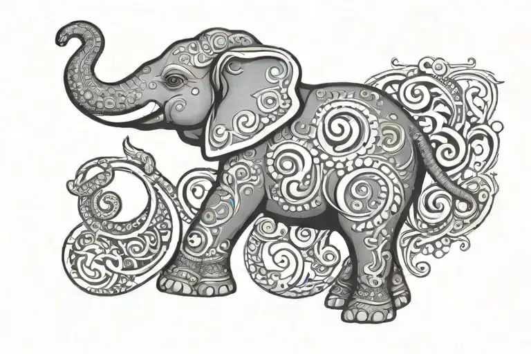 Elephant, Moon, and Om symbol tattoo design idea