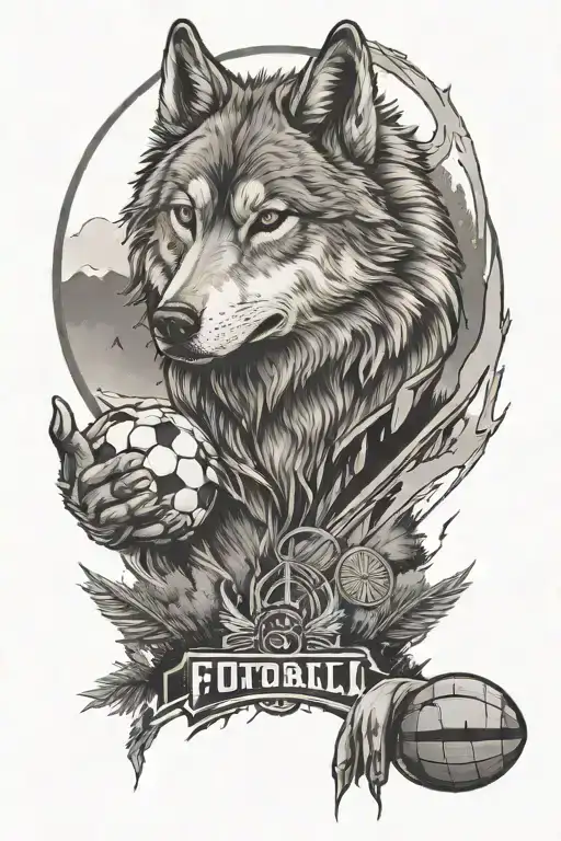 Wolf, football field, peace sign tattoo design idea