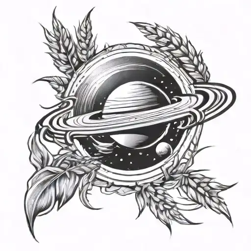 saturn and wheat coming tattoo design idea