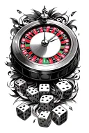 roulette wheel with dice and clock embedded tattoo design idea