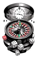 roulette wheel with dice and clock embedded tattoo design idea