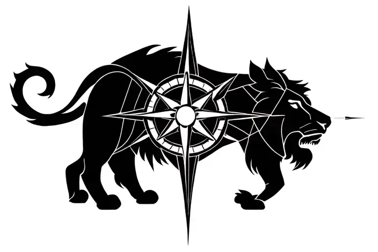 lion compass rose tattoo design idea