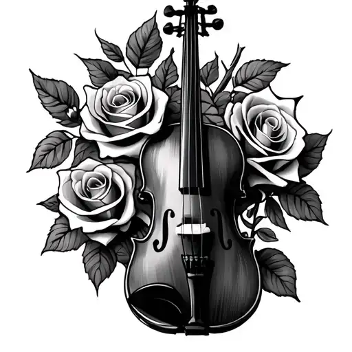 fiddle and roses tattoo design idea