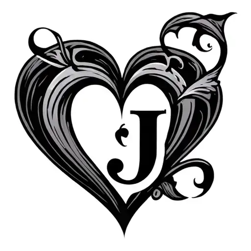 Cursive J heart tattoo design idea