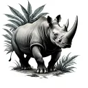 A full-length rhinoceros on the side, calm in the leaves tattoo design idea