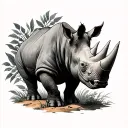 A full-length rhinoceros on the side, calm in the leaves tattoo design idea