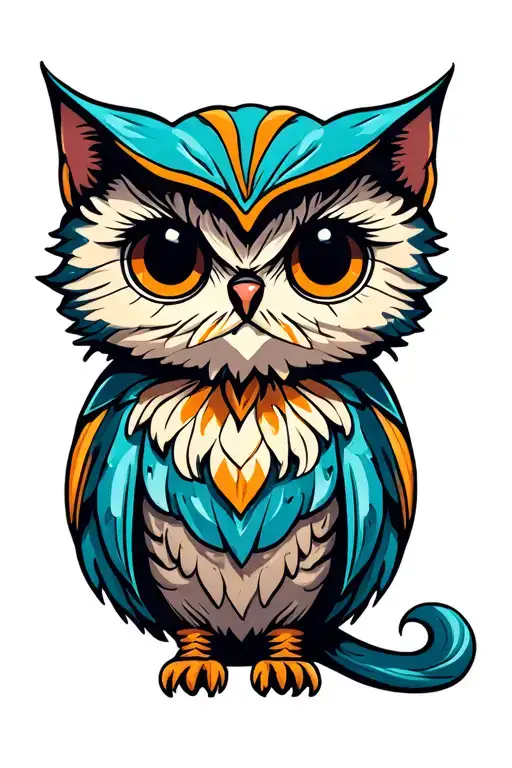 cat owl serendipity tattoo design idea